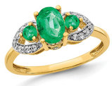 9/10 Carat (ctw) Natural Emerald Ring in 14K Yellow Gold with Diamonds 1/7 Carat (ctw)